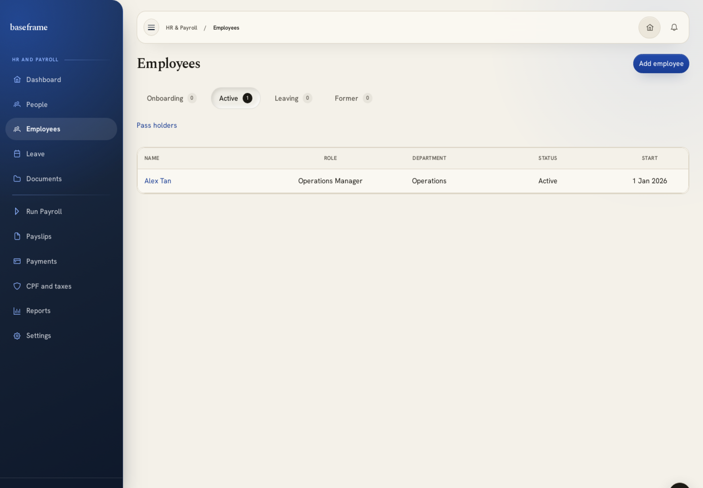 Baseframe employer Employees — people directory (LIVE)