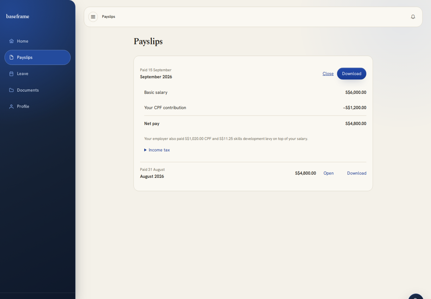 Itemised employee payslip (LIVE)